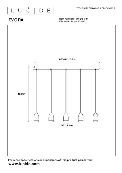 Lucide EVORA - Pendelleuchten - Ø 10 cm - 5xGU10 - Taupe - TECHNISCH